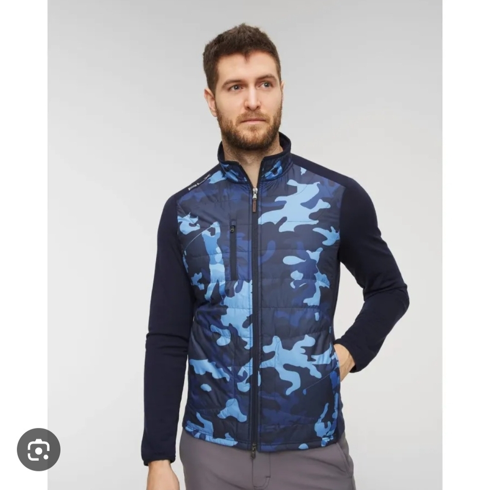 Ralph Lauren RLX Navy Blue Camo Hybrid Wool Golf Jacket Windbreaker Men XL $248